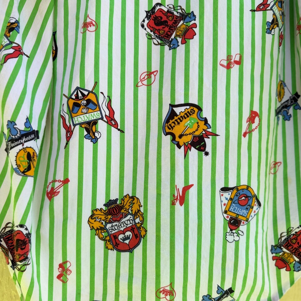VTG! Swatch Green Striped Button Down Long Sleeve Shirt Big 2XL Quirky Logo - Picture 2 of 16